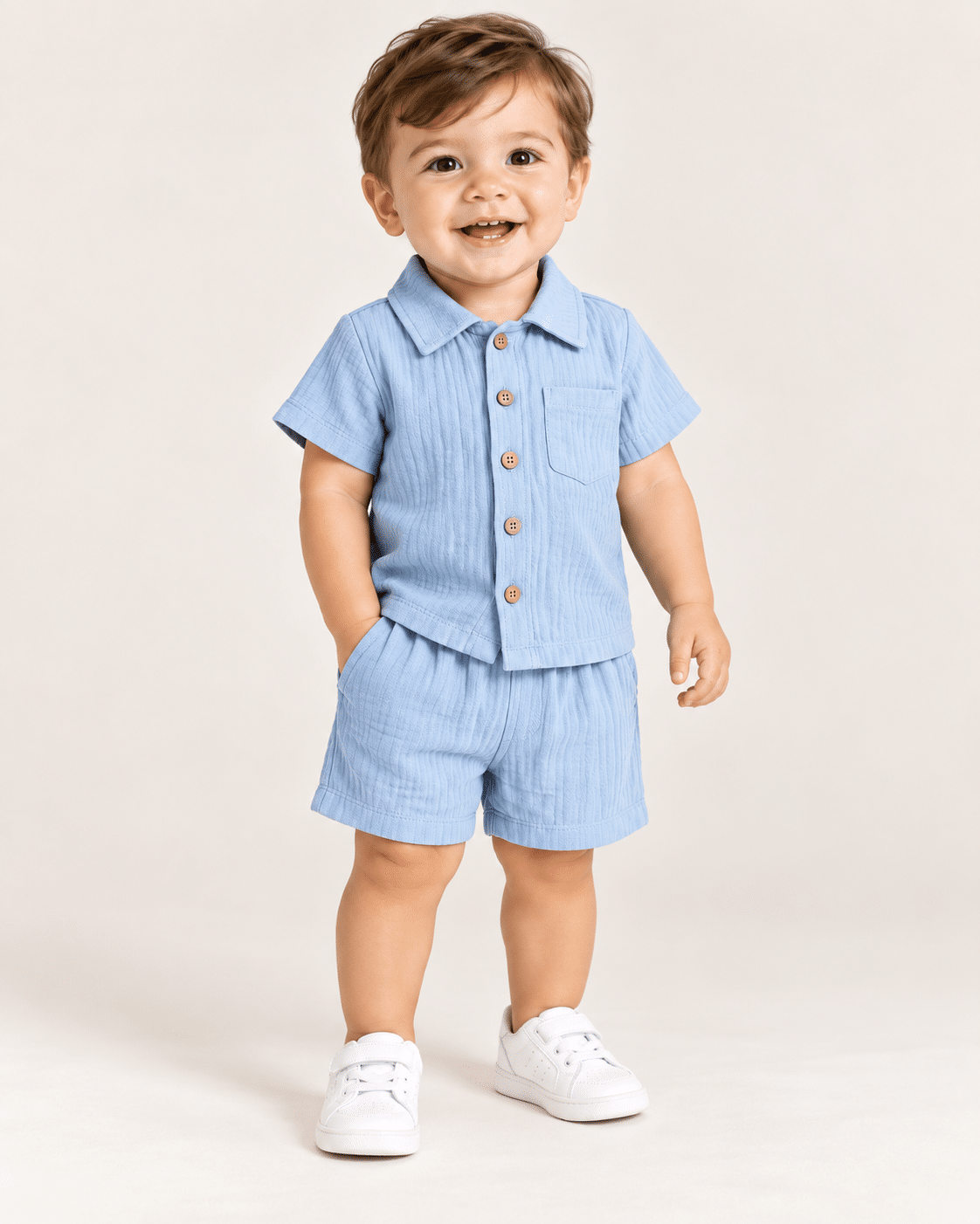 Conjunto Bebê Camisa de Botão e Bermuda Azul Lora Baby