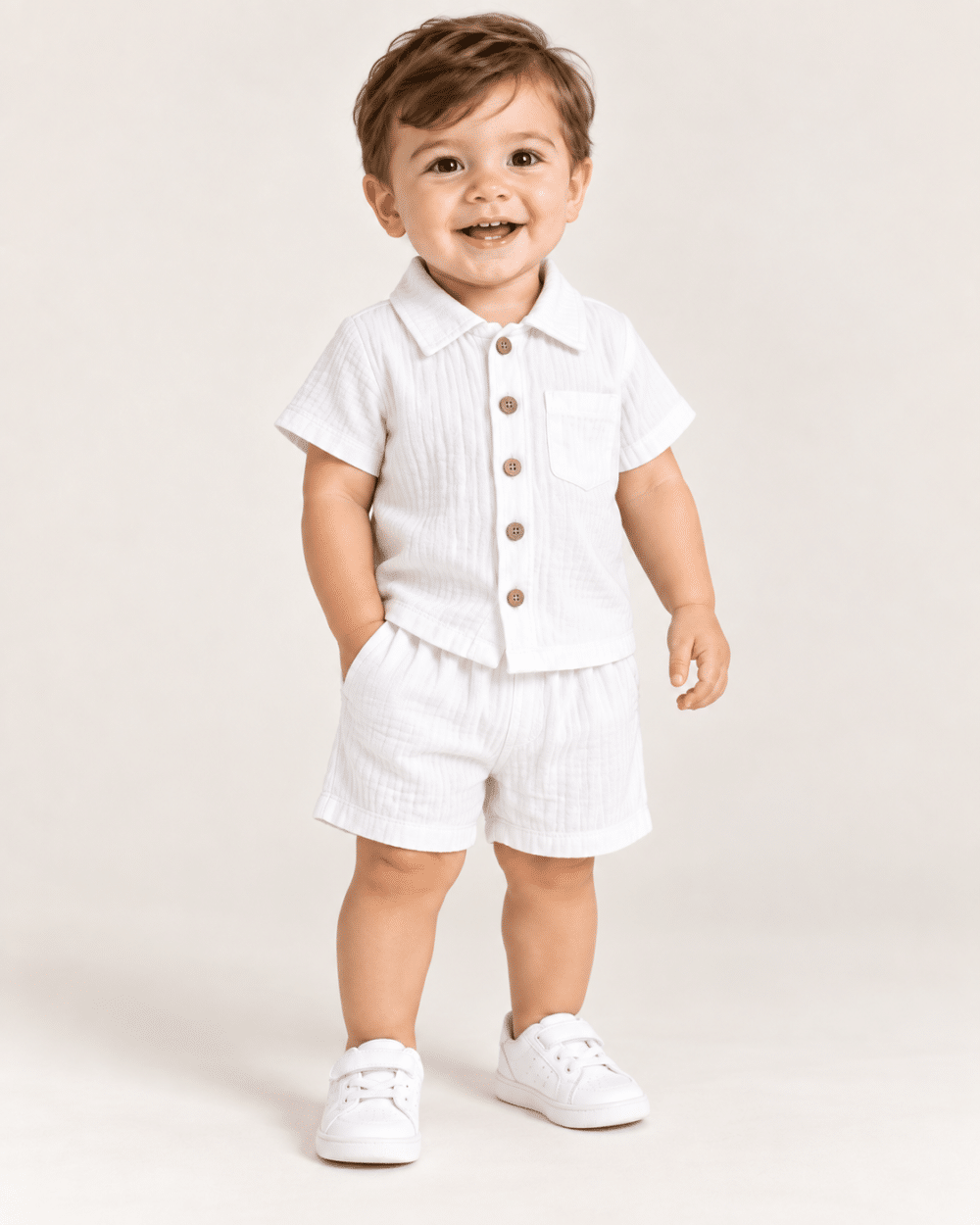 Conjunto Bebê Camisa de Botão e Bermuda