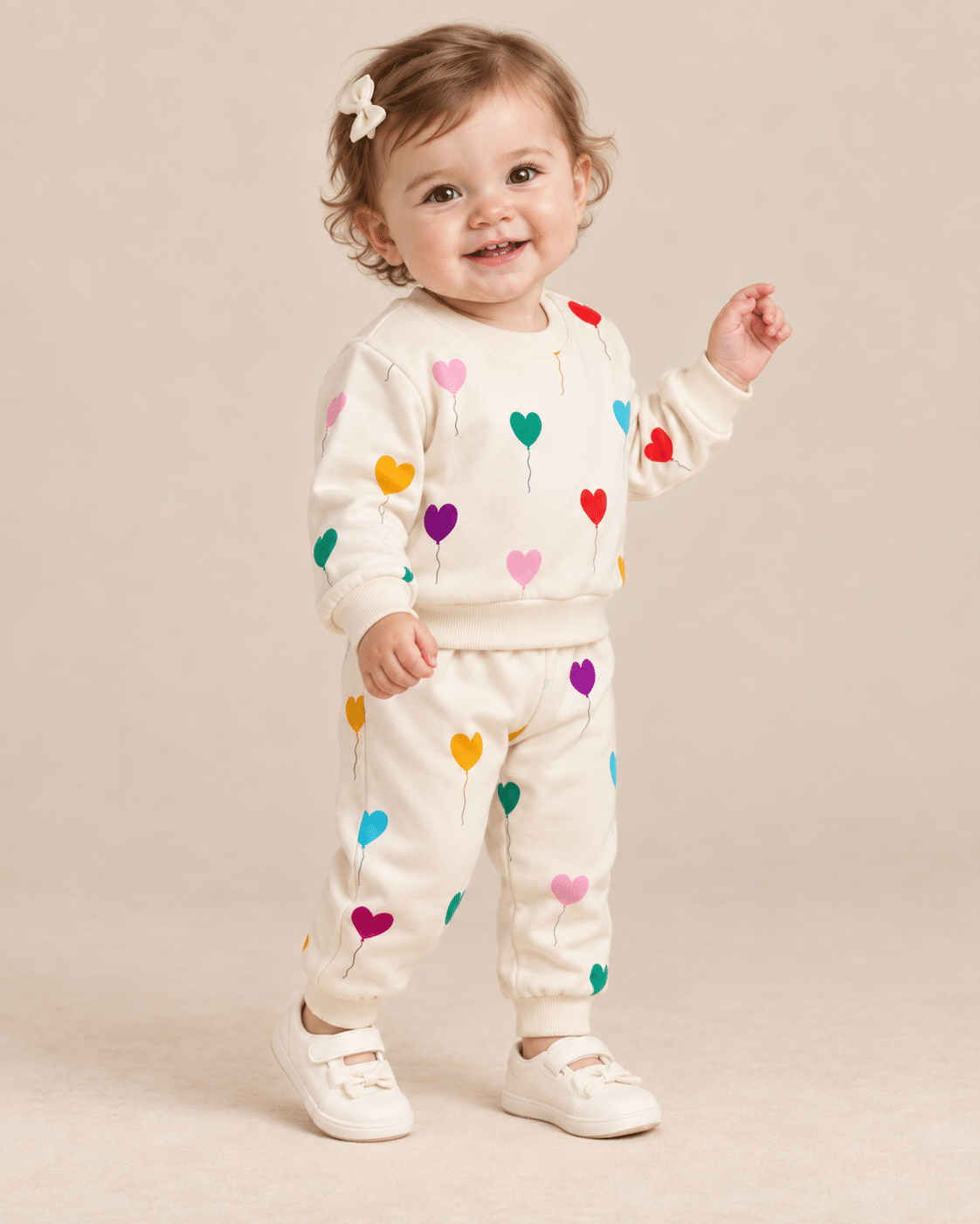 Conjunto Moletom para Bebê Balões de Coração Colorido Detalhe Lora Baby