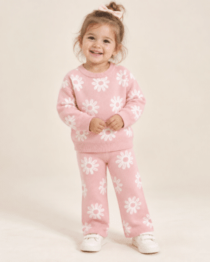 Conjunto de Lã Rosa Bordado Bebê Menina Inverno Lora Baby