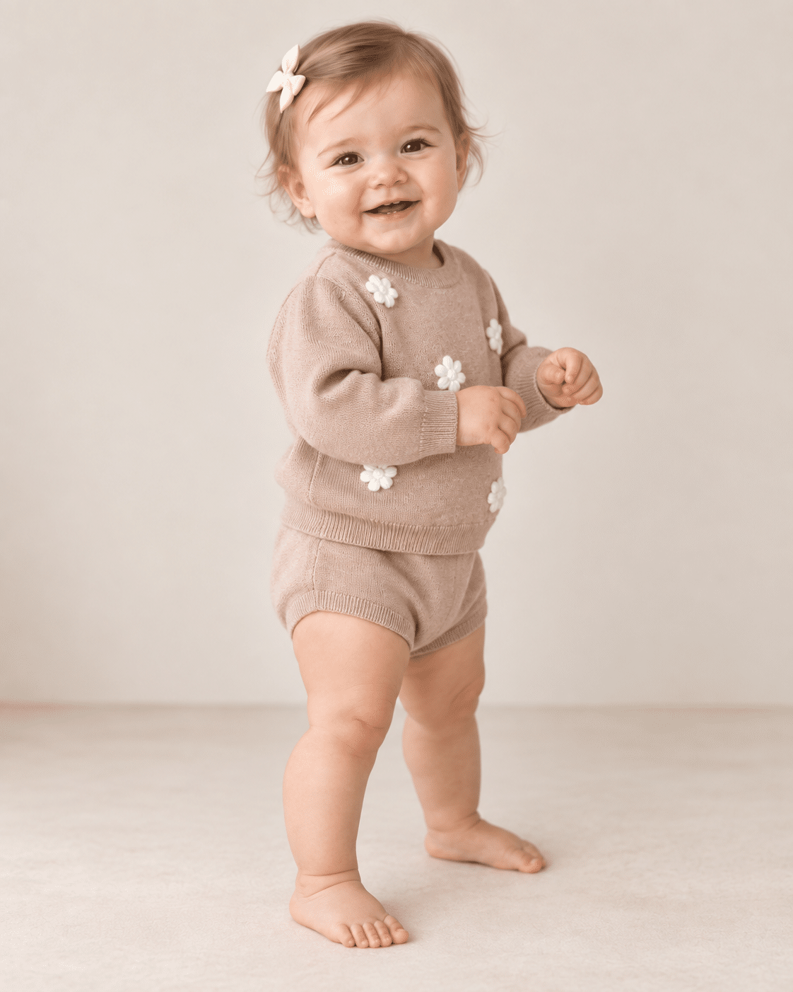 Conjunto de Malha Bordado Marrom para Bebê 06 meses Lora Baby