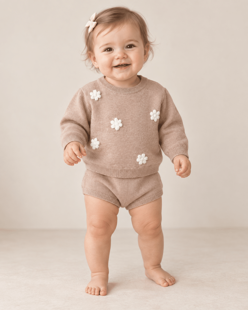Conjunto de Malha Bordado Marrom para Bebê