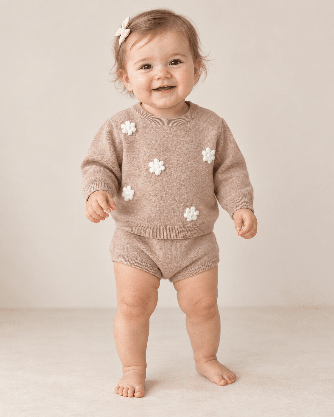 Conjunto de Malha Bordado Marrom para Bebê Lora Baby