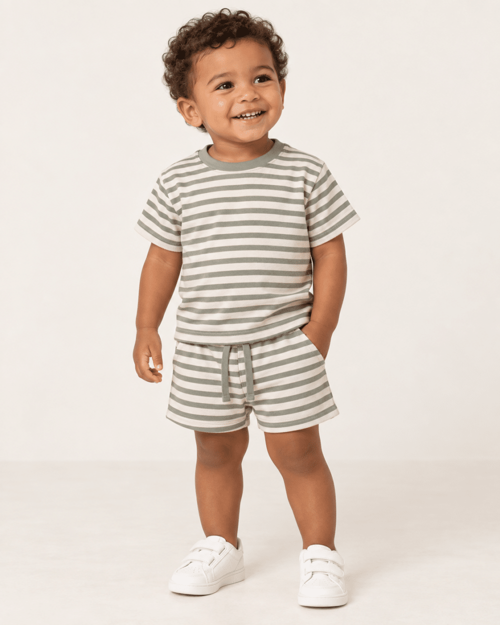 Conjunto para Bebê Menino Camiseta e Short Listrado Verde