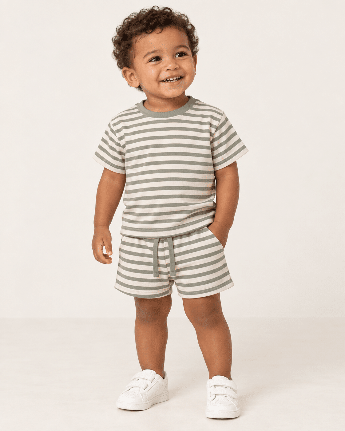 Conjunto para Bebê Menino Camiseta e Short Listrado Verde Lora Baby