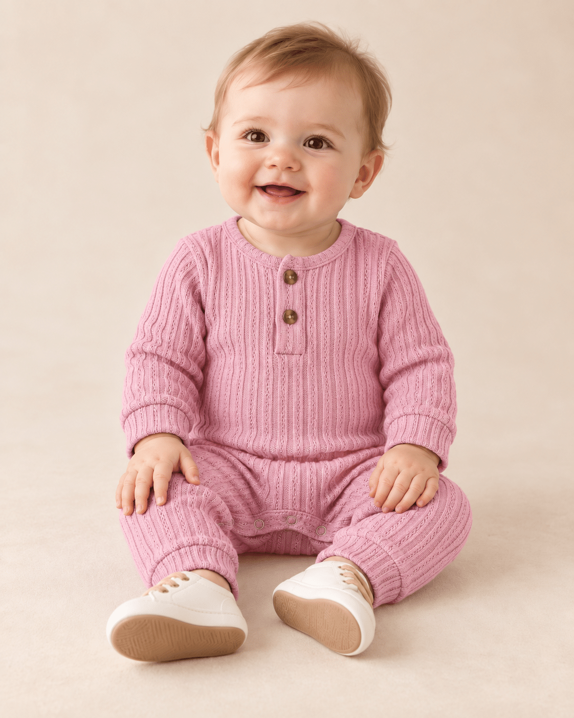 Macacão de Lã Bebê Rosa Lora Baby