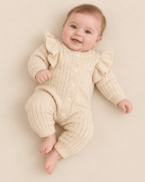 Macacão de Tricô de Botão Cor Nude Bebê Menina 03 a 06 meses Lora Baby