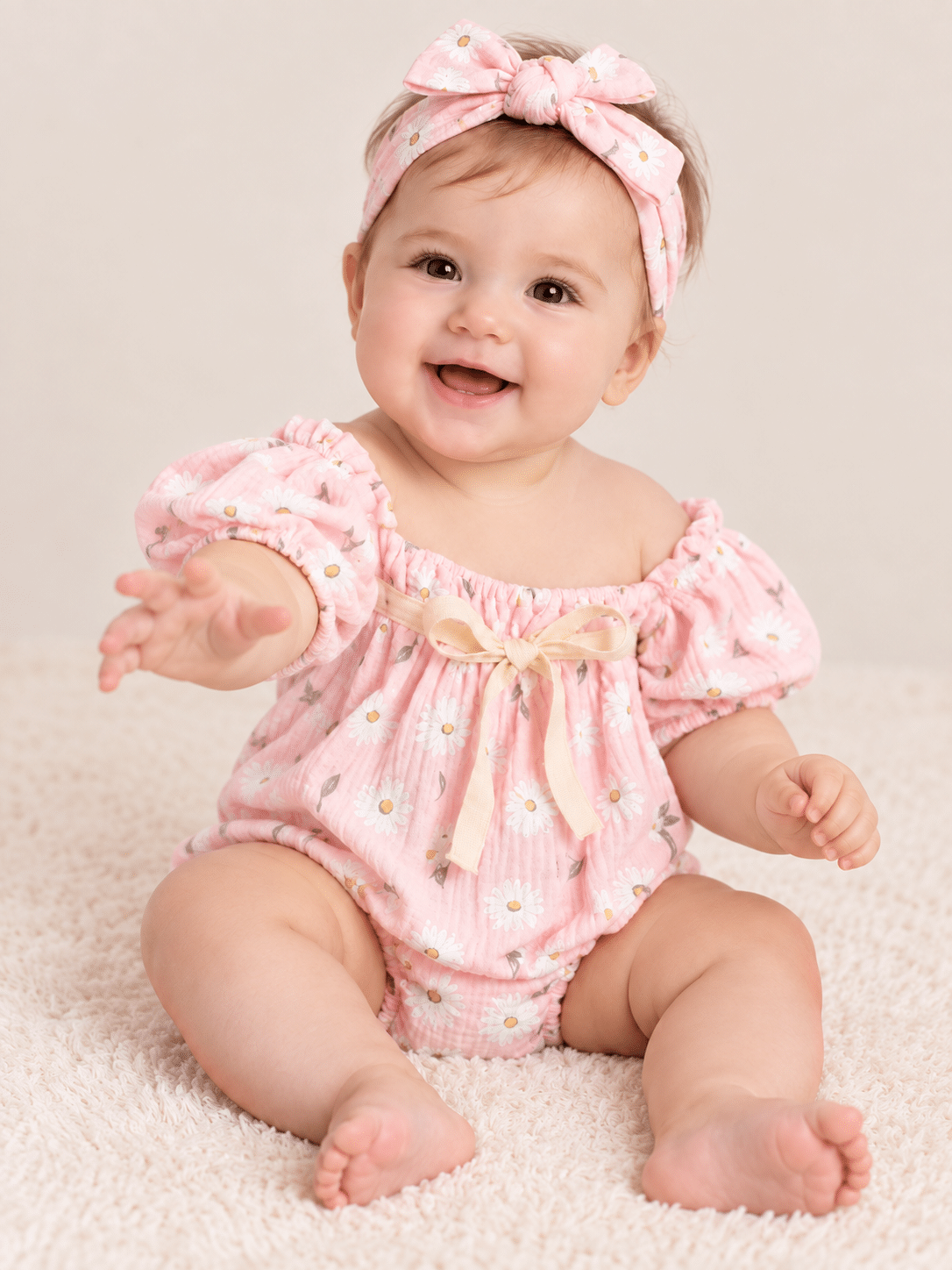 Romper Rosa Flores Margarida Bebê Menina Lora Baby