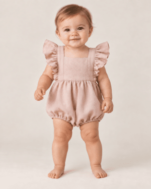 Romper de Linho Macio Rosa Bebê Menina Lora Baby