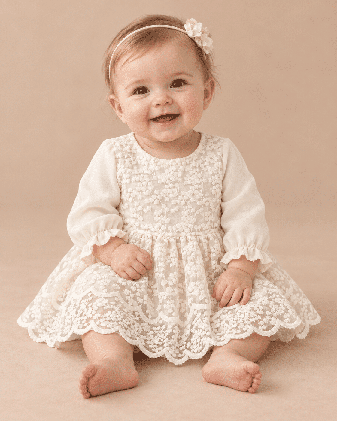 Vestido Batizado de Renda Manga Longa Bebê Menina Lora baby