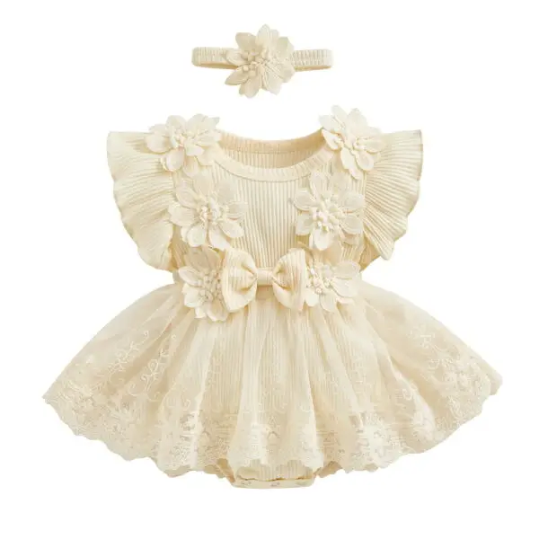 Vestido Romper Bege de Renda