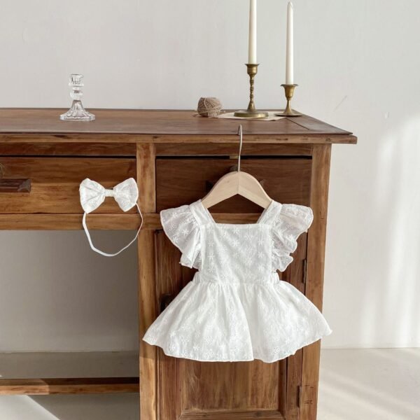 Vestido Romper de Renda Branco Bebê Menina