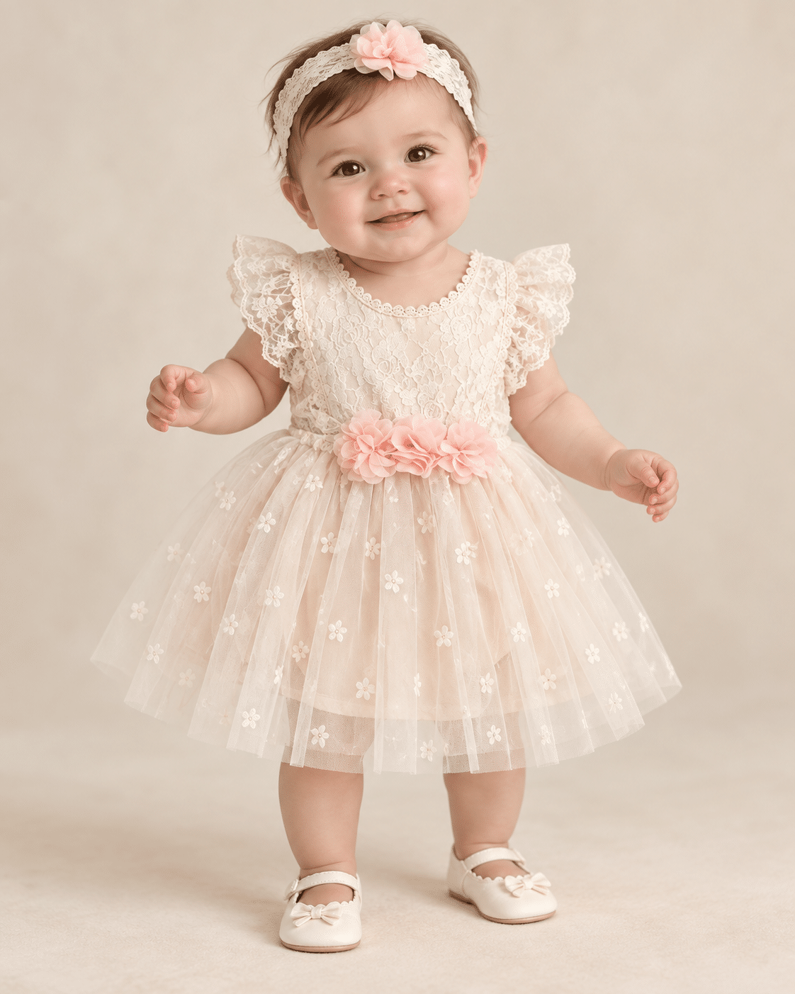 Vestido Romper de Renda Bordado Lora Baby