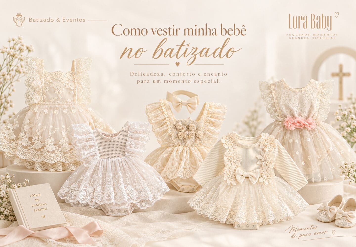 Como escolher o vestido de batizado da bebê: vestido romper de renda branca